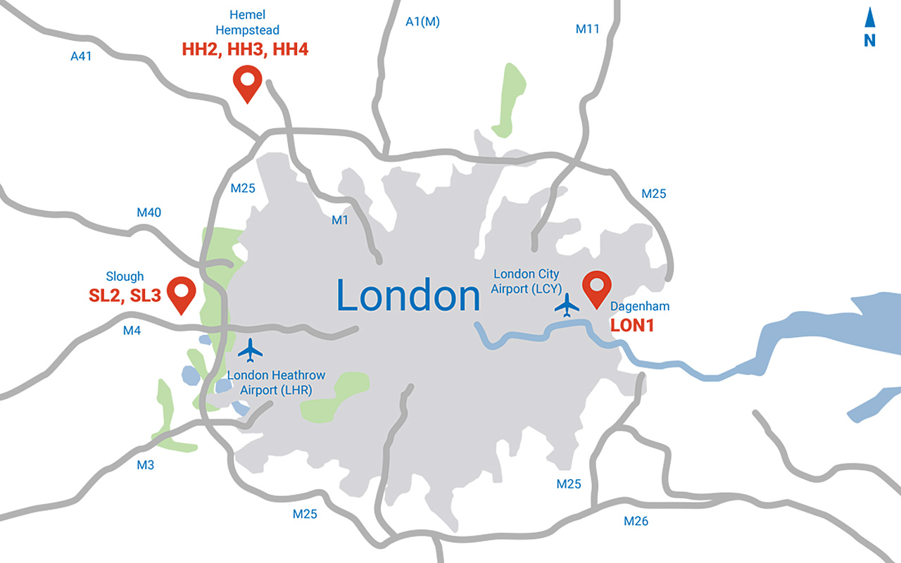 Map of London data centers